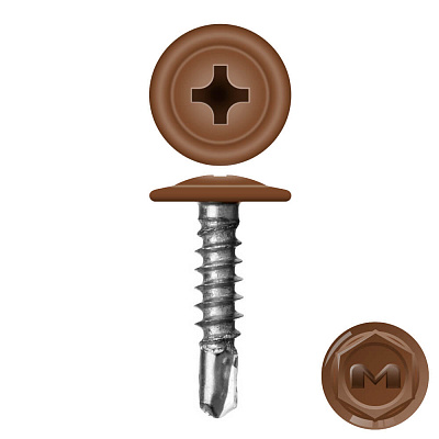 Caморез ПШС по металлу 4,2х16 RAL8007 Темное дерево (Каштан) прессшайба сверло