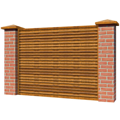 Забор жалюзи ЭКО-Z Орех Миланский 3D Принтек двусторонний на кирпичных столбах