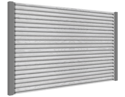 Секция из ламелей Еврожалюзи для заборов типа жалюзи цвет Printech под дерево Беленый Дуб с металлическими столбами